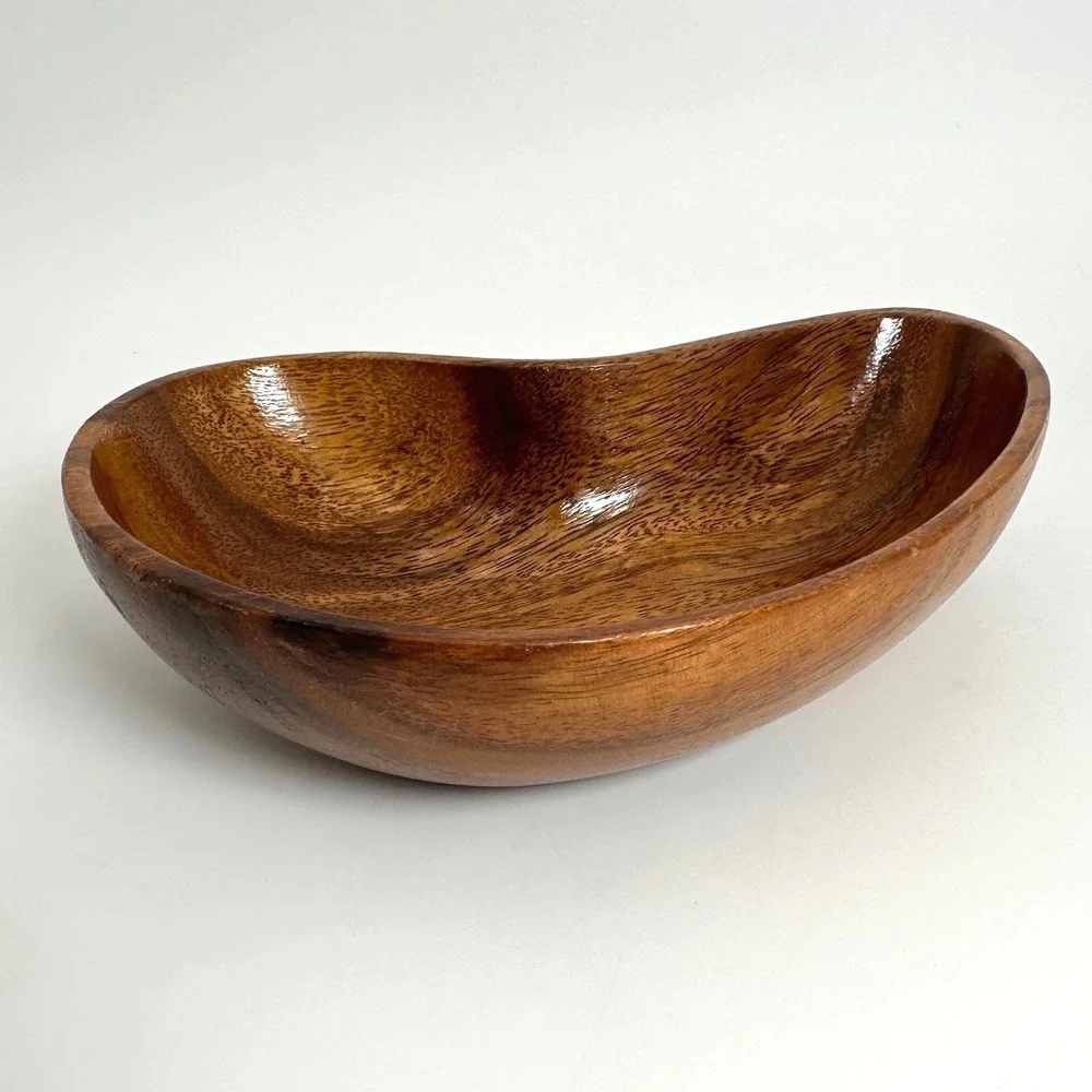 Vtg Hand Carved Monkey Pod Wood Bowl MCM Boho Catchall Dish Beach Coastal Tiki